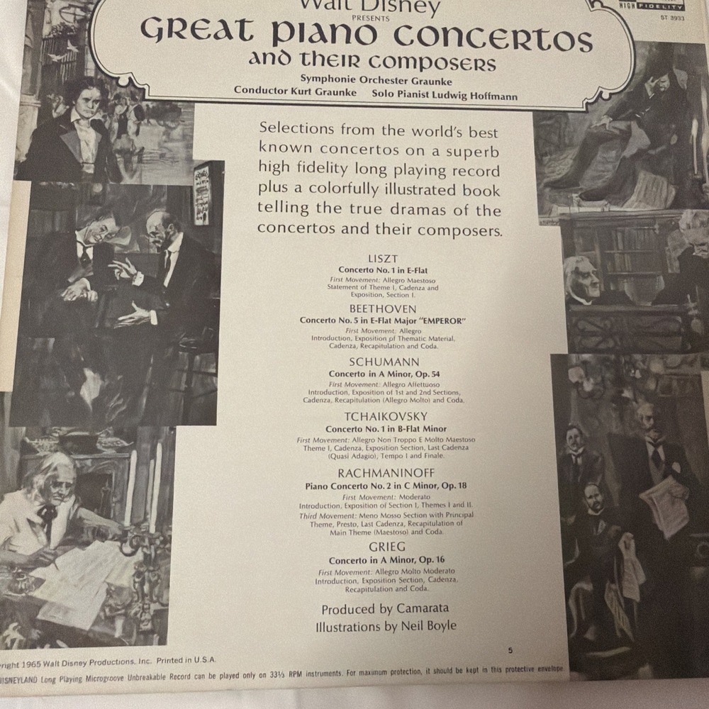 Walt Disney, 1965 Great Piano Concertos And Their Composers LP Record 3933 - Picture 13 of 16